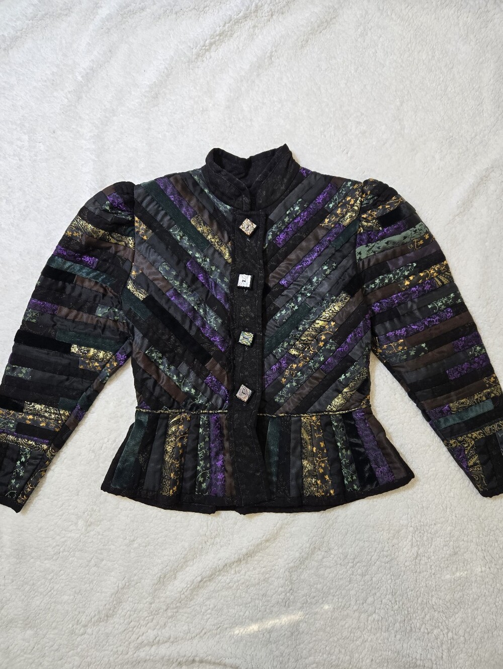 Elena Pelevina Quilted Jacket 1980s Vintage Russian Folk Handmade Hand Painted